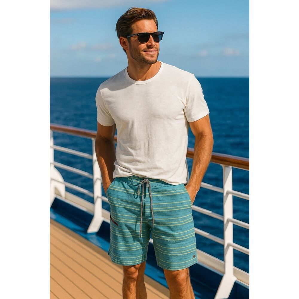 Toad & Co Men’s Teal Blue Stripe Swim Board Shorts Size 31